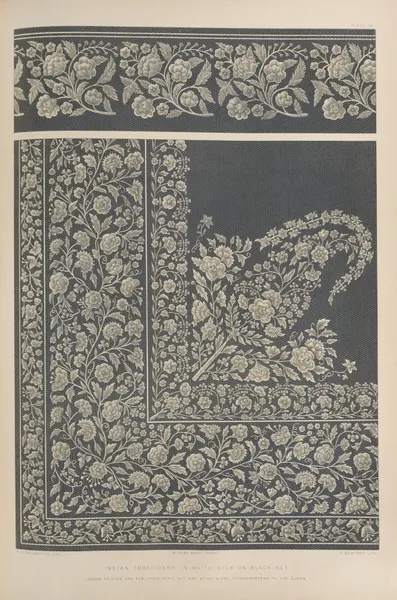 Indian embroidery in white silk on black net. av Matthew Digby Wyatt