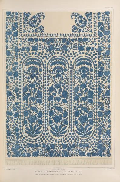 Indian scarf end embroidered at Dacca on white muslin av Matthew Digby Wyatt