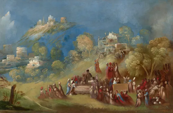 The Trojans Building the Temple to Venus and Making Offerings at Anchises’s Grave in Sicily av Dosso Dossi
