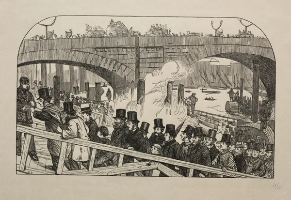 The Living Stream at London Bridge – Under the Bridge av George Du Maurier
