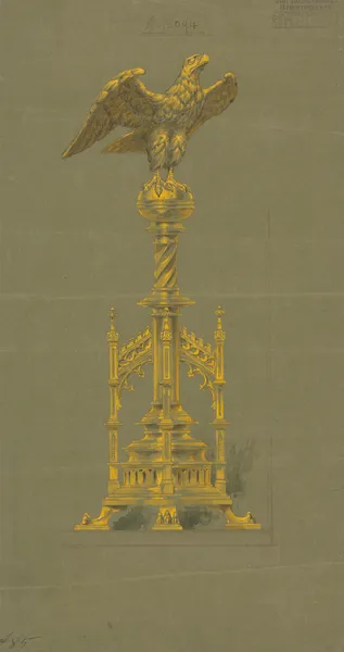 Design executed for Jones and Willis, metal and wood-workers and church furniture manufacturers of Birmingham and London av George Edmund Street