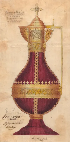 Design executed for Jones and Willis, metal and wood-workers and church furniture manufacturers of Birmingham and London av George Edmund Street