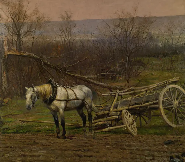 Charrette Attelée D’un Cheval Blanc av Jean-Baptiste Édouard Detaille