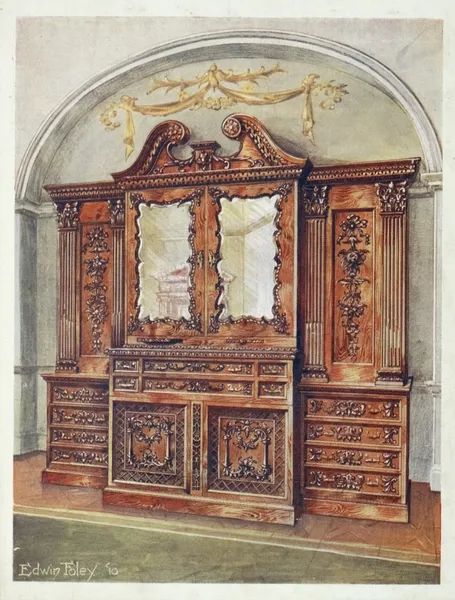 Carved enclosed mahogany bookcase–style of Chippendale av Edwin Foley