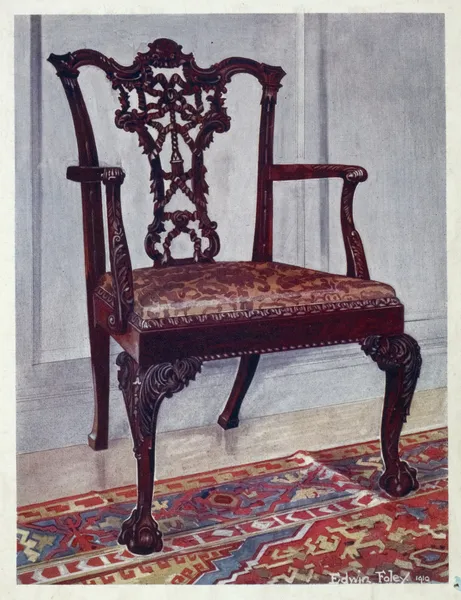 Mahogany arm-chair, style of Chippendale av Edwin Foley