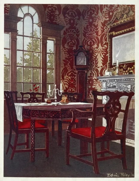 Mahogany divisible dining-tables, dining room splat-back chairs av Edwin Foley