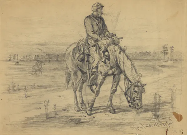 A cavalry vidette. Taking it easy av Edwin Forbes