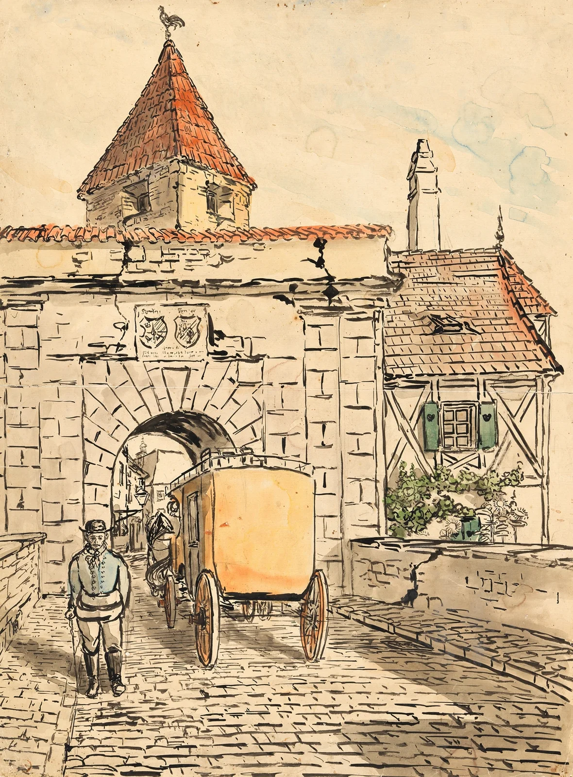 Stadttor mit Kutsche (Schülerarbeit) av Egon Schiele