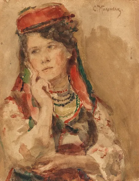 Portrait of a Young Lady in Traditional Costume av Konstantin Egorovich Makovsky