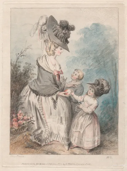 Lady with a Boy and Girl in Garden av Elias Martin