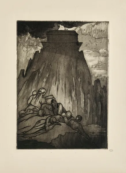 N° 10 – Et les flots monstrueux, décroissant par degrés, Descendirent du haut des monts démesurés av Emile Bernard