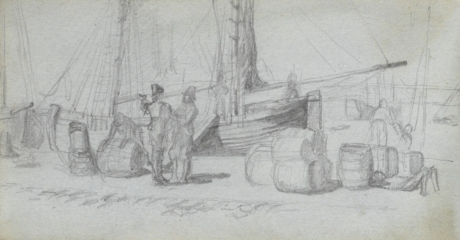 Boats, Figures, Cargo on a Beach av Ernest Meissonier
