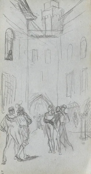 Figures in a Courtyard av Ernest Meissonier