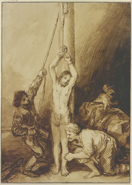 Christus an der Martersäule, in der Manier Rembrandts av Christian Wilhelm Ernst Dietrich