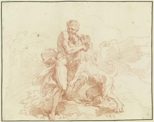 Herkules im Kampf mit dem Nemäischen Löwen av Christian Wilhelm Ernst Dietrich