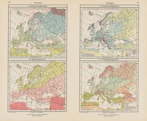 Europa; Januar-Isothermen, Niederschlagskarte av Ernst Friedrich