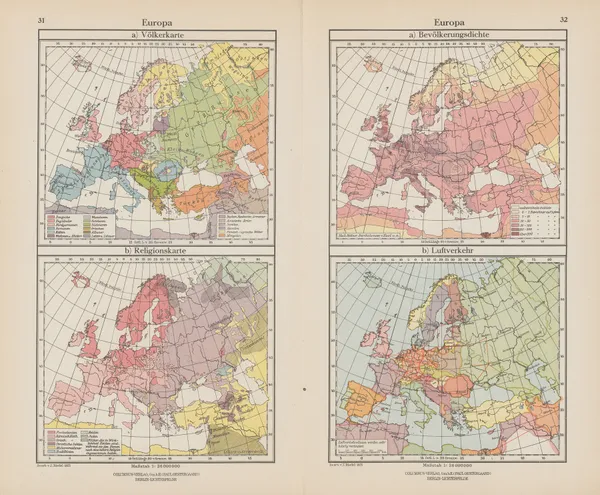 Europa; Volkerkarte, Bevolkerungsdichte av Ernst Friedrich