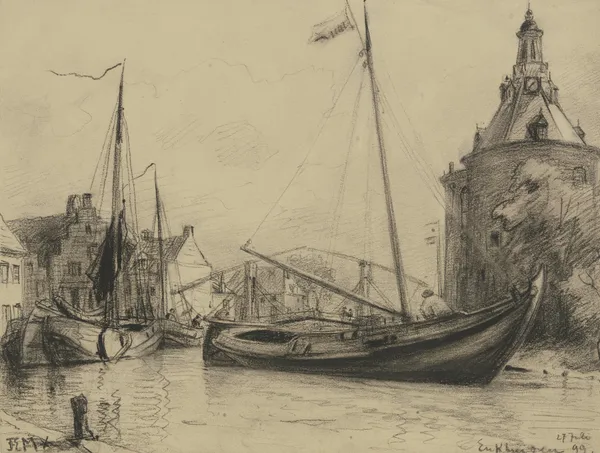 Channel with fishing boats av Friedrich Ernst Morgenstern