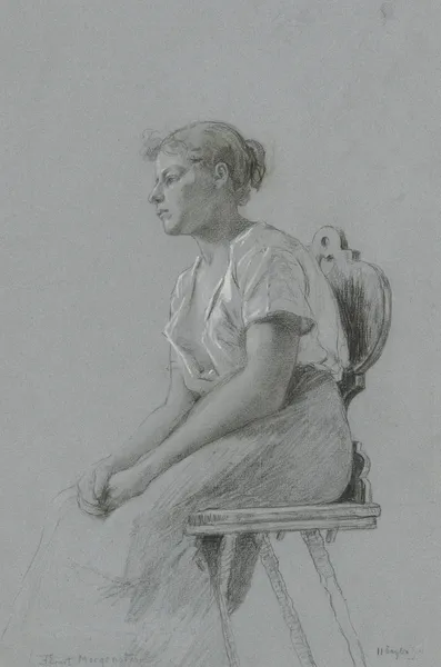 Sitzendes junges Mädchen mit geöffneter Bluse nach links av Friedrich Ernst Morgenstern