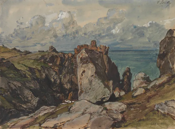 Cliffs by the Sea at Cézembre, Brittany av Eugène Isabey
