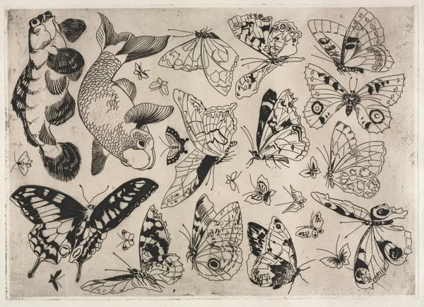 Dinner Service (Rousseau service); Butterflies and Fish (no. 16) av Félix Bracquemond