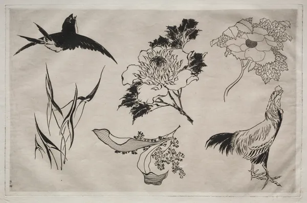 Dinner Service (Rousseau service); Swallow, Rooster and Flowers (no. 8) av Félix Bracquemond