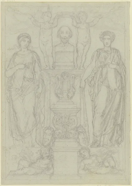 Büste Shakespeares, flankiert von Thalia und Melpomene av Ferdinand Fellner