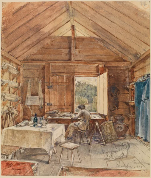 Interior with man at desk av Ferdinand Keller