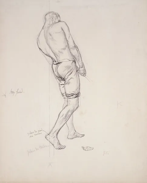 Homme vu de dos tirant une corde av Fernand Cormon