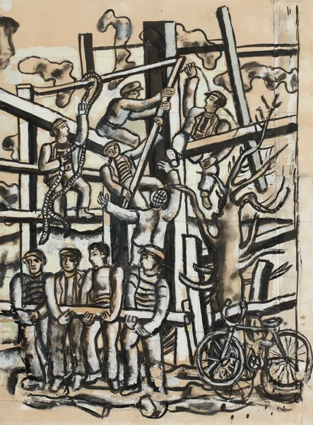 Les Constructeurs au vélo av Fernand Léger