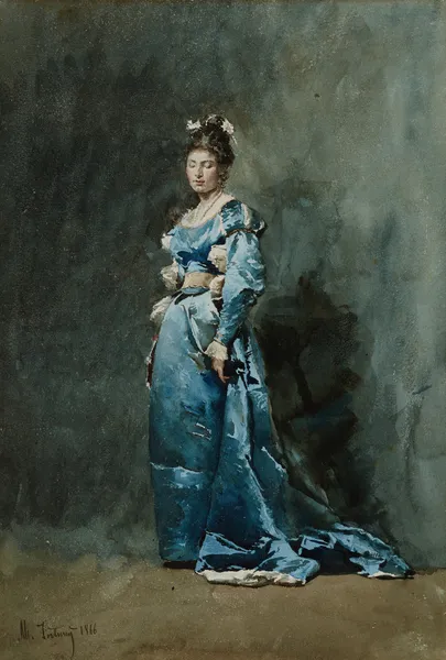 A Young Woman in a Blue Dress av Mariano Fortuny Marsal