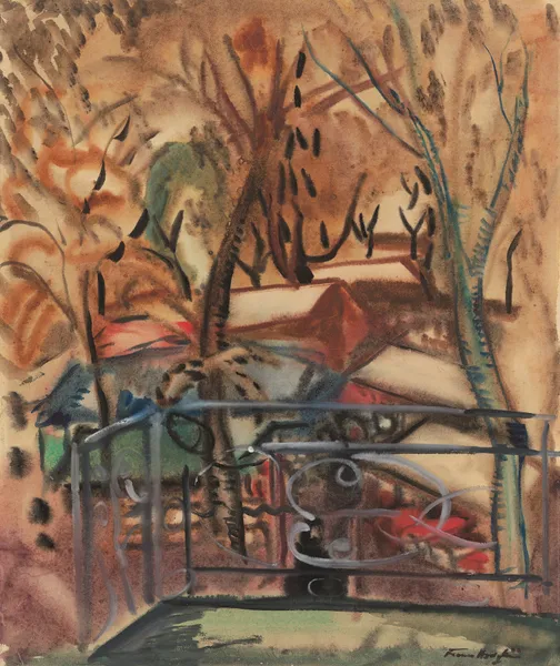 Market at Concarneau from a window of the Hotel des Voyageurs av Frances Hodgkins