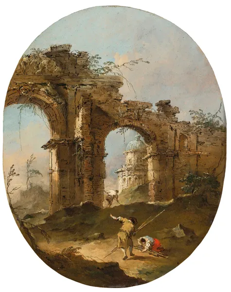 An Architectural Capriccio With Figures By A Ruined Arch av Francesco Guardi