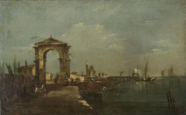 Landscape with a Quay and Ships on a Lake av Francesco Guardi