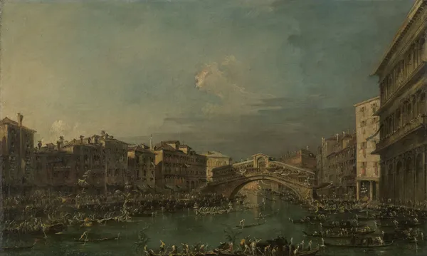 Regatta on the Grand Canal, near the Rialto Bridge, Venice av Francesco Guardi