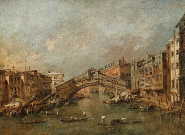 The Rialto Bridge and the Riva del Vin, Venice av Francesco Guardi