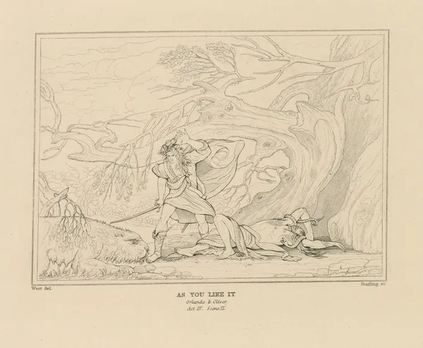 As you like it, act IV, scene III, a forest–Orlando and Oliver (19th century) av William Francis Starling