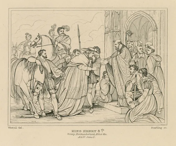 Cardinal Wolsey entering the Abbey of Leicester in Shakespeare’s King Henry VIII, act IV, scene 2 (19th century) av William Francis Starling