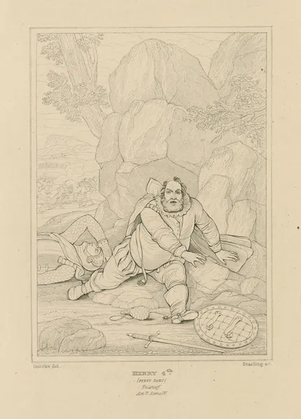 First part of King Henry IV, act 5, scene 4, Falstaff rising slowly (19th century) av William Francis Starling