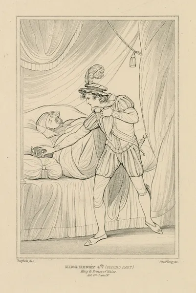 Henry IV and the young prince [King Henry IV, pt. 2, act IV, scene 5] (19th century) av William Francis Starling