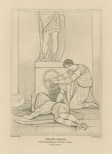 Julius Caesar, Antony lamenting over the body of Caesar, act III, scene I (19th century) av William Francis Starling