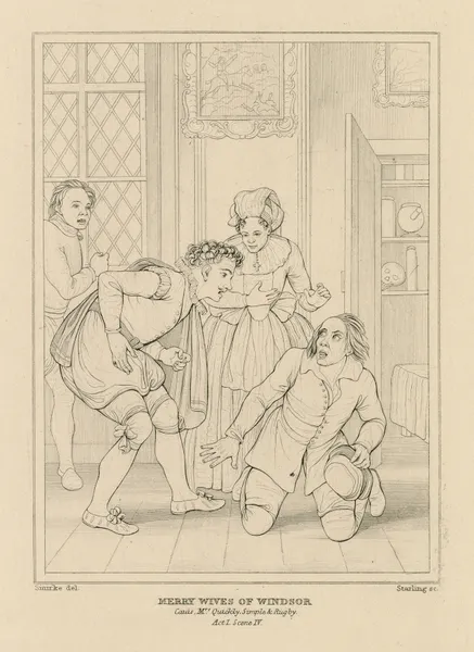 Merry wives of Windsor, Caius, Mrs. Quickly, Simple, & Rugby, act I, scene IV (19th century) av William Francis Starling