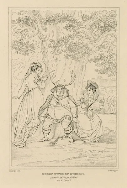Merry wives of Windsor, Falstaff, Mrs. Page, Mrs. Ford, act V, scene V (19th century) av William Francis Starling