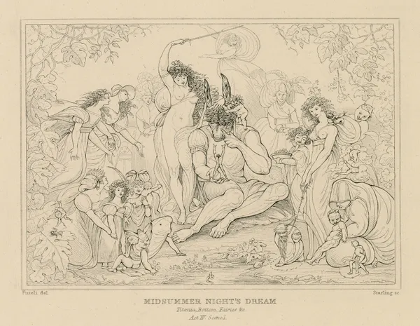 Midsummer night’s dream ; Titania, Bottom, fairies &c., act IV, scene I (19th century) av William Francis Starling