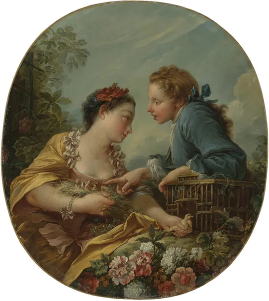 A Young Woman And Youth Placing Young Birds In A Cage; ‘the Bird Nesters’ av François Boucher