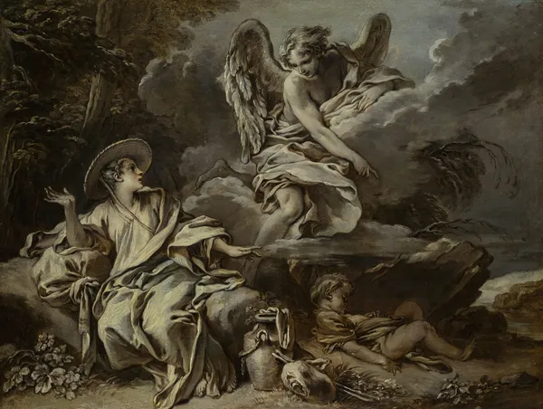Hagar And Ishmael In The Desert With The Angel av François Boucher