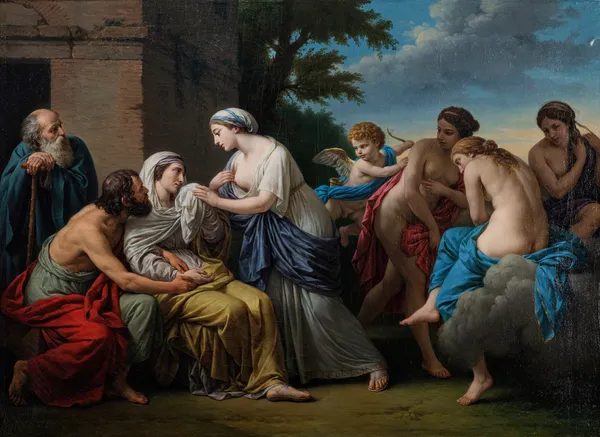 L’Amitié consolant la Vieillesse de la perte de la beauté et du départ des plaisirs av Louis-Jean-François Lagrenée
