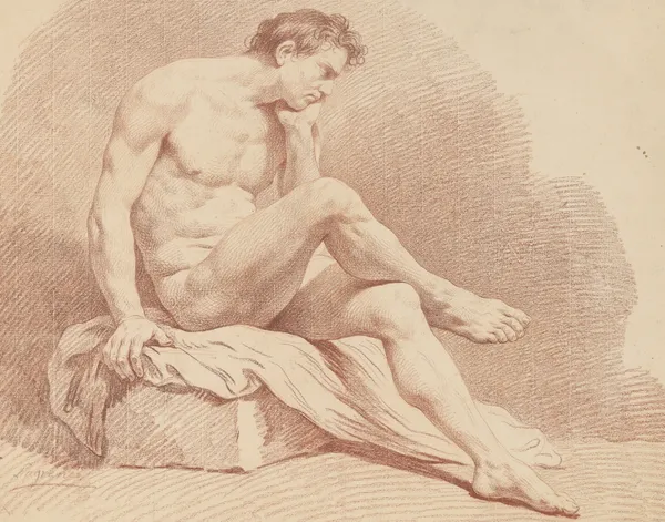 Seated Male Nude av Louis-Jean-François Lagrenée
