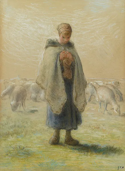 Petite bergère tricotant av Jean-François Millet