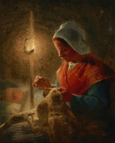 Woman Sewing by Lamplight av Jean-François Millet